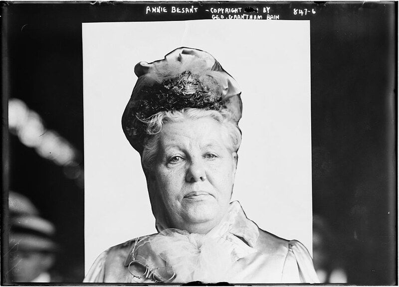 Black and white portrait of Annie Besant, a British socialist, theosophist, women's rights activist, and writer.