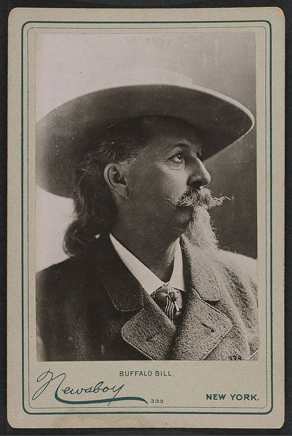 Vintage portrait card of Buffalo Bill in a cowboy hat.