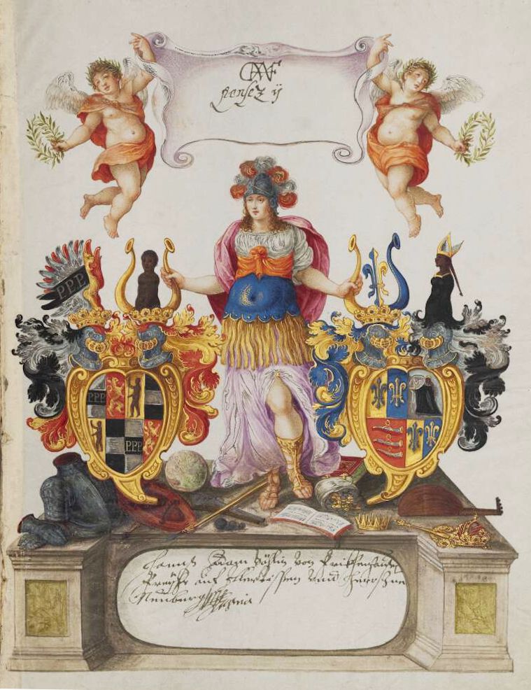 A detailed, colorful illustration reminiscent of a heraldic or allegorical painting.