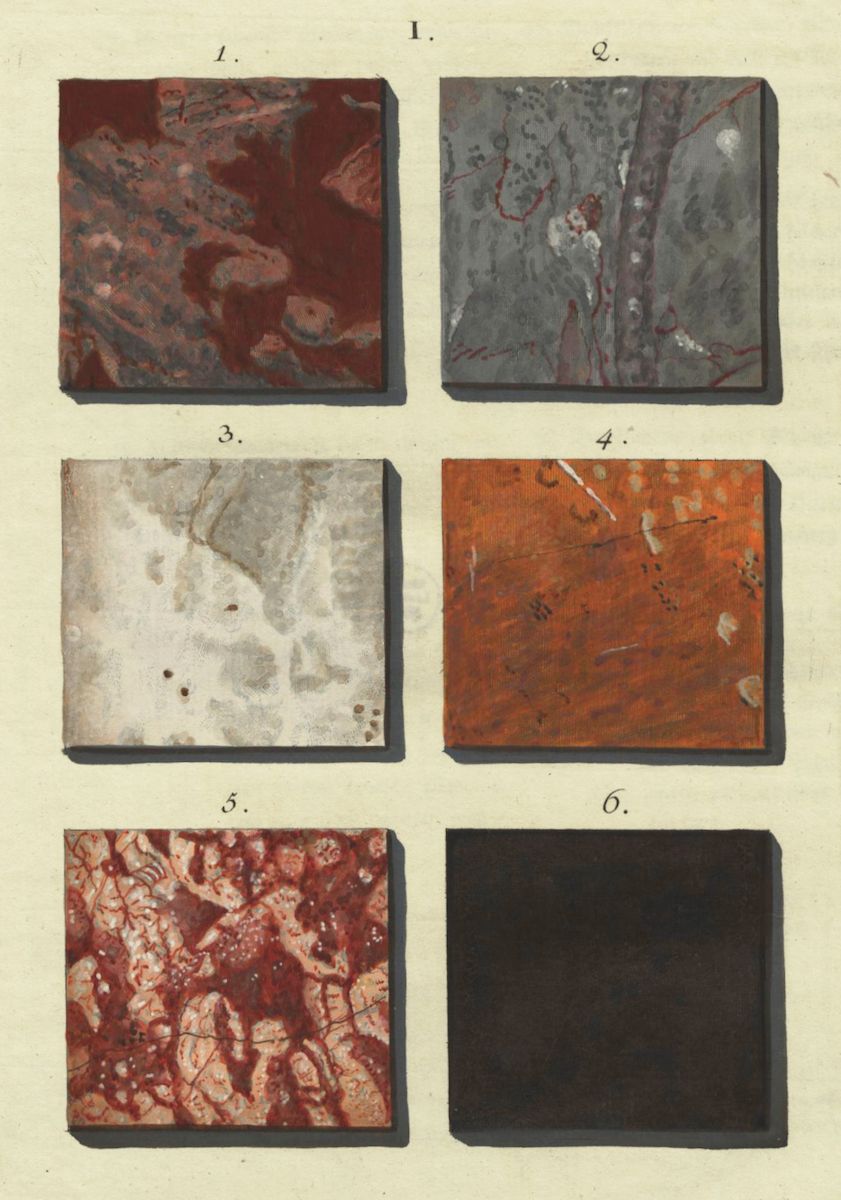 A grid of six square panels, each displaying a different textured pattern and color.
