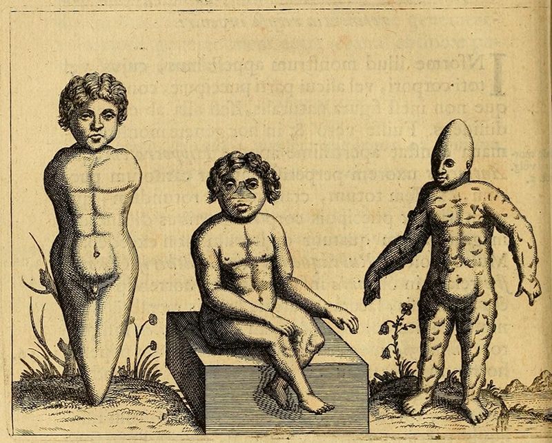 Vintage illustration of three individuals with distinct physical characteristics.