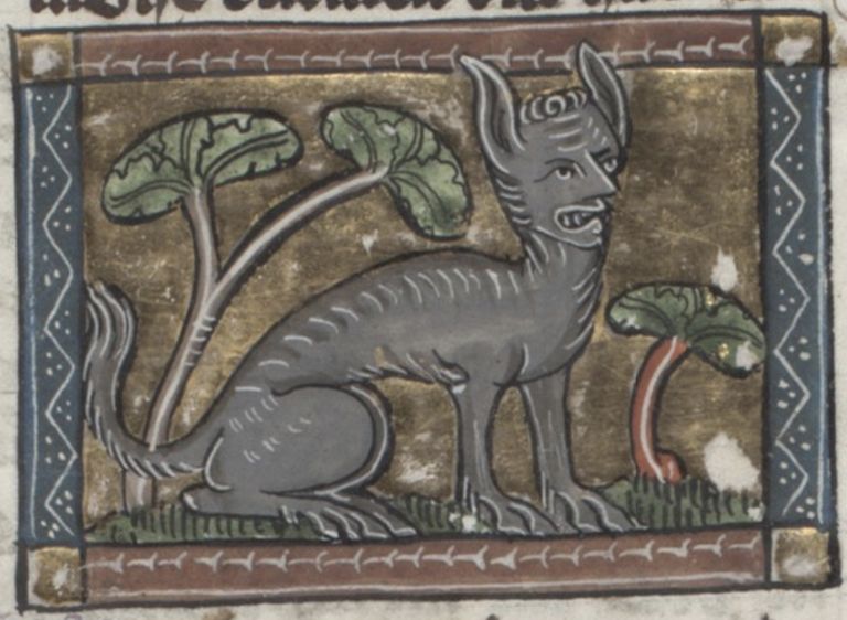 Medieval illustration of a fantastical animal with plants