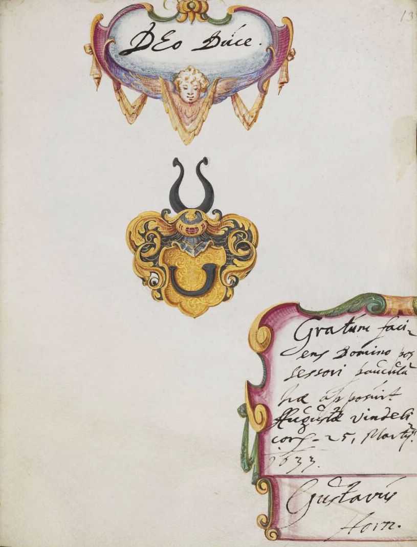 A vintage illustration with ornate calligraphy and decorative designs on aged paper.