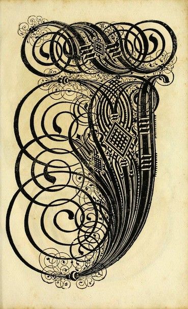 A detailed, ornate illustration in black lines against a textured, aged beige background. The design is symmetrical and complex, featuring swirling patterns and intricate geometric shapes.