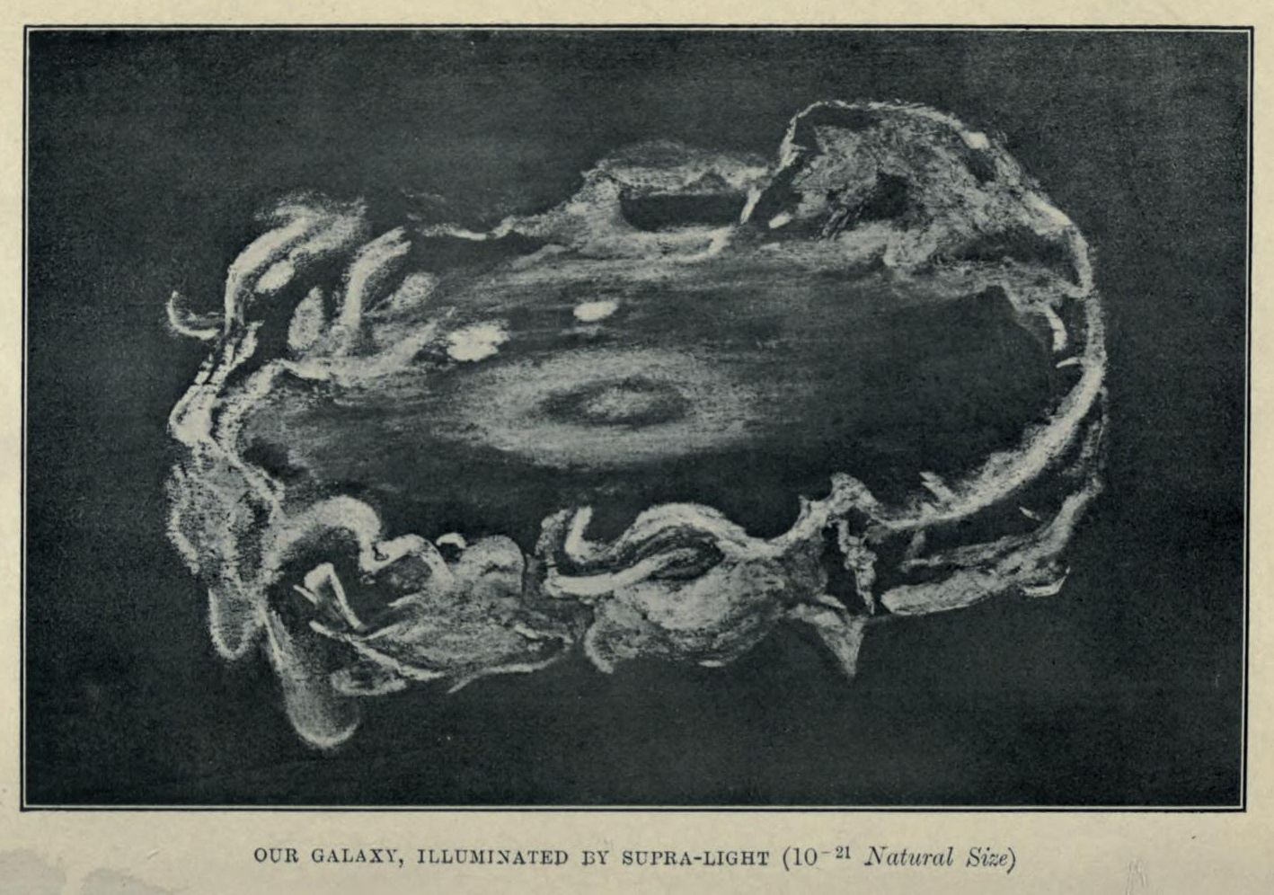 A vintage black and white illustration of our galaxy, the Milky Way, as it was understood in the early 20th century.