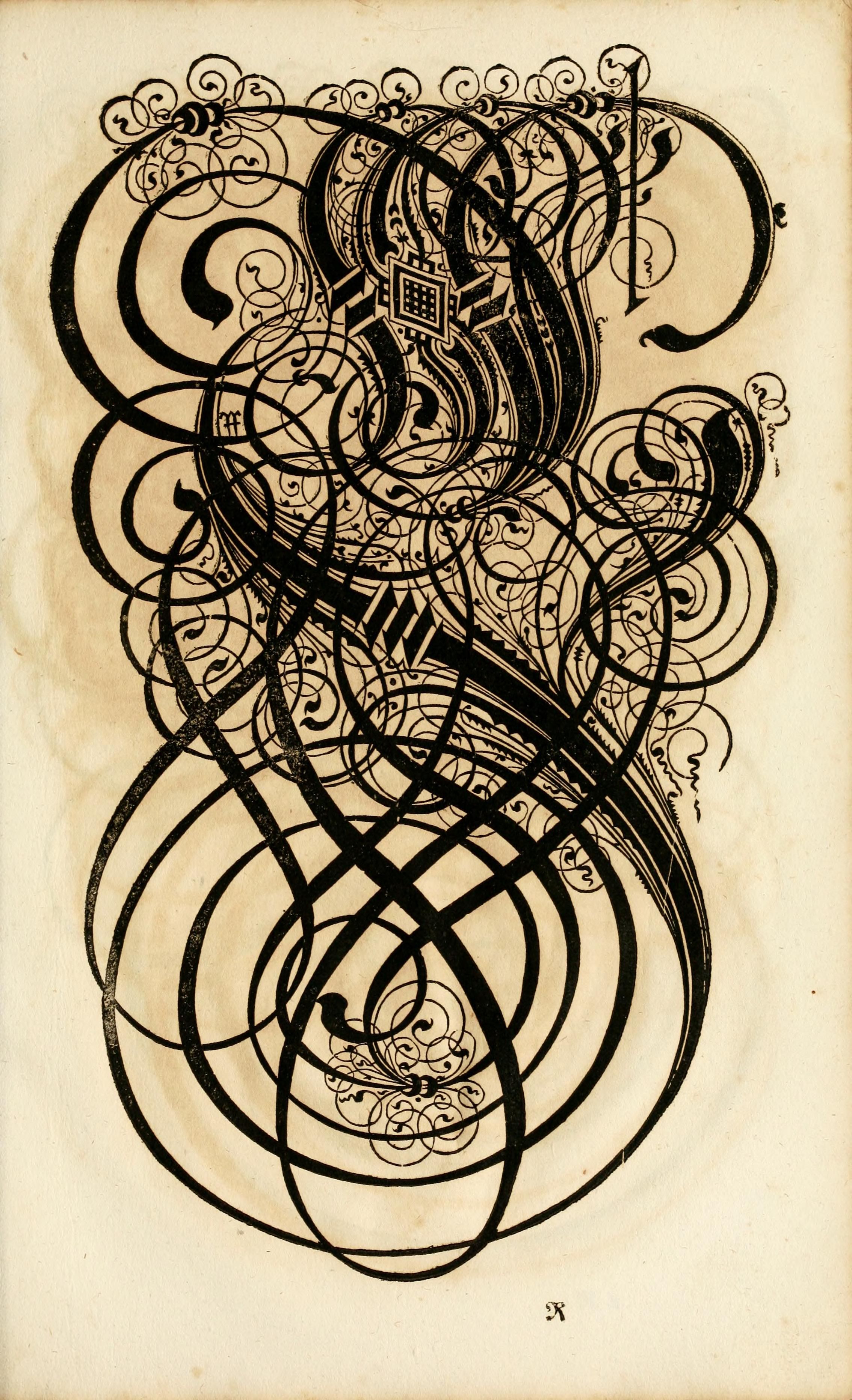 A highly ornate, black and white illustration reminiscent of illuminated manuscripts or intricate calligraphy.