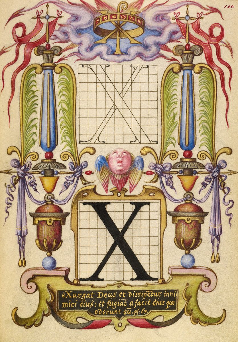 illuminated manuscript page with ornate border, letter X, and Latin text