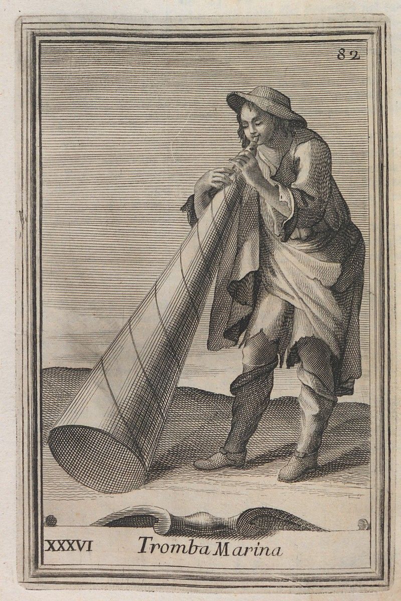 A black and white engraving of a man looking through a long telescope.