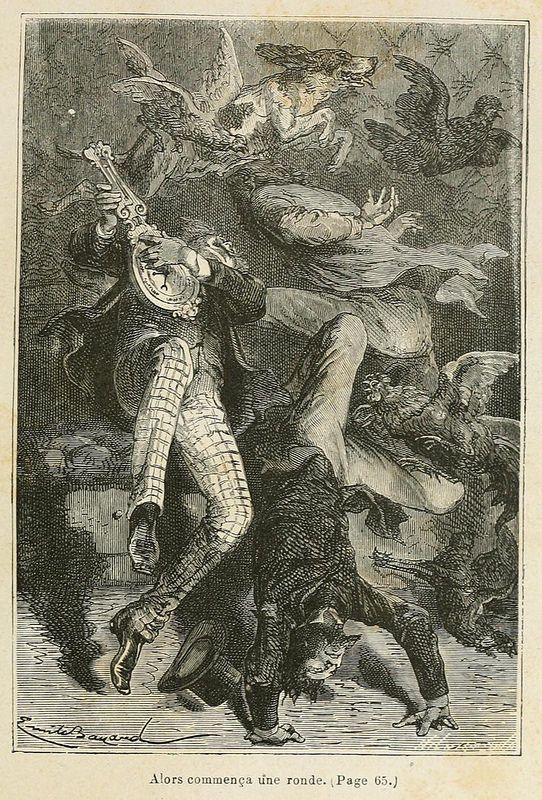 Vintage black and white illustration of a person being thrown through the air, surrounded by a swirling background.