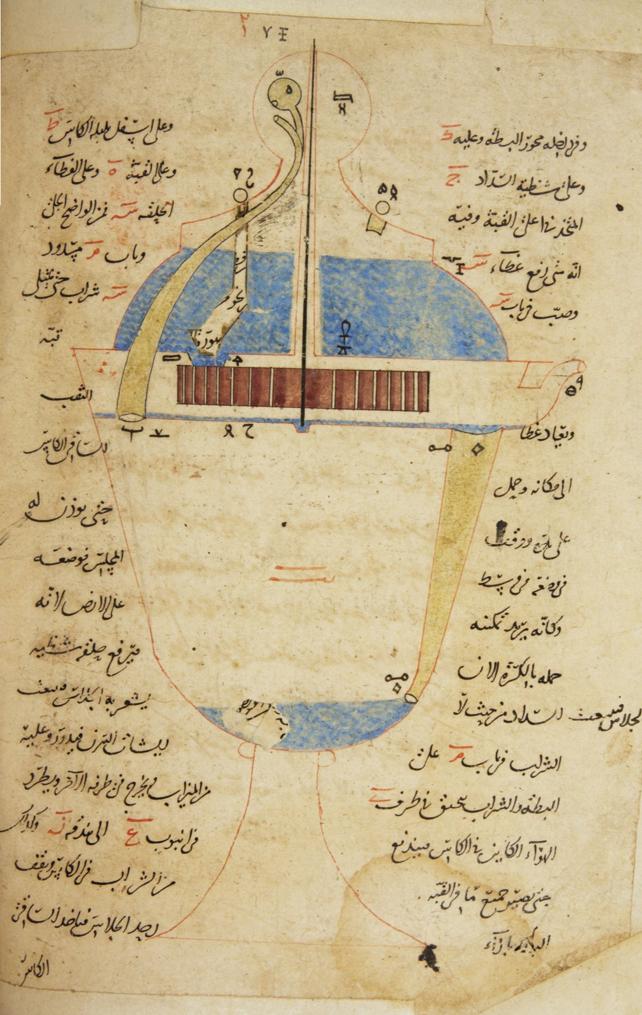 A page from an ancient manuscript with a complex diagram and text in an ancient script.