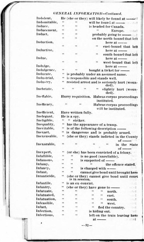 A page from a typed document with a list of words and corresponding phrases.