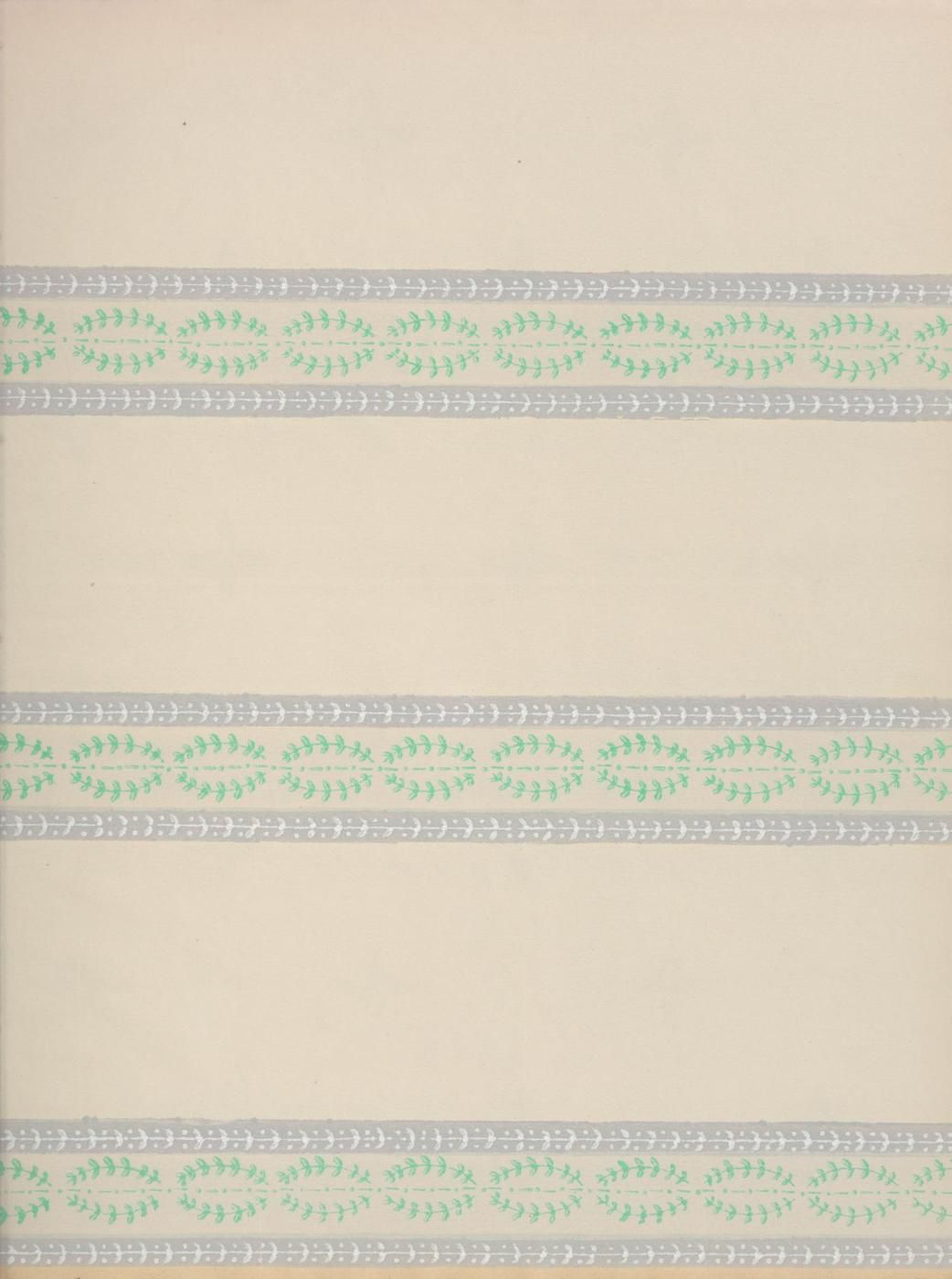 A light beige background with repeating green leaf patterns in horizontal bands.
