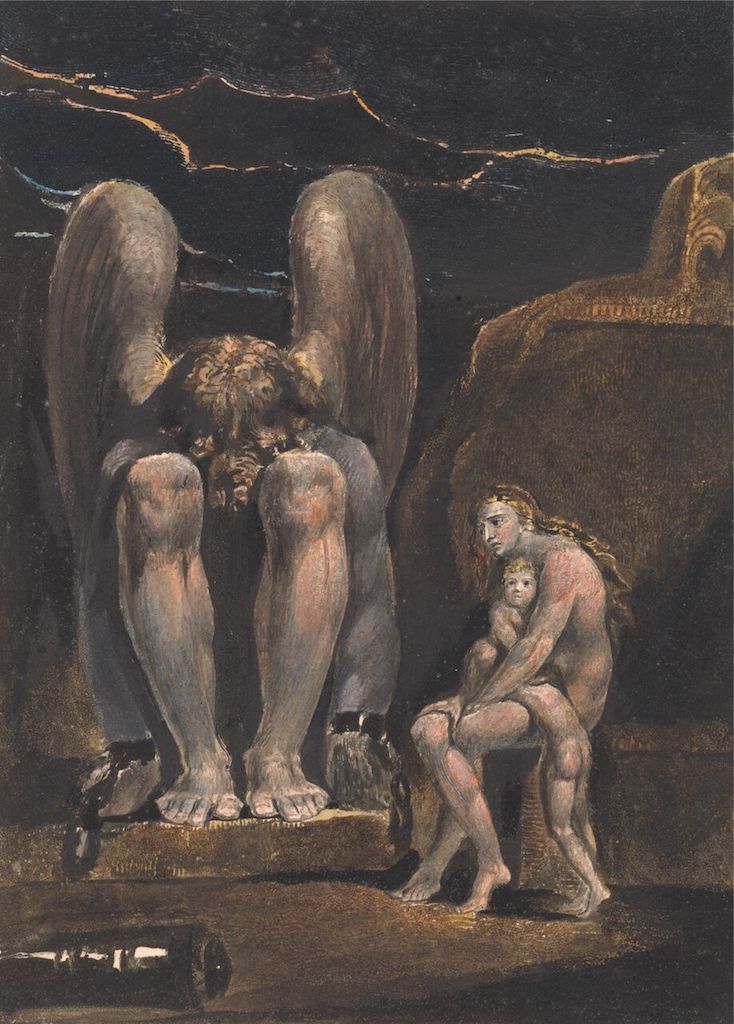A painting by William Blake titled 'The Circle of Life'. It depicts a dark, cavernous space with a central grouping of figures.