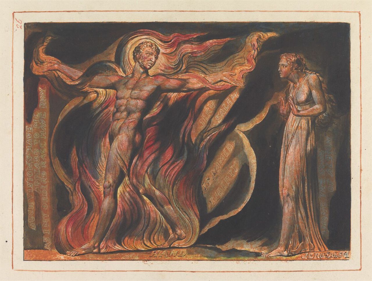 A watercolor and ink drawing by William Blake titled 'The Fire of Eternal Genius'.