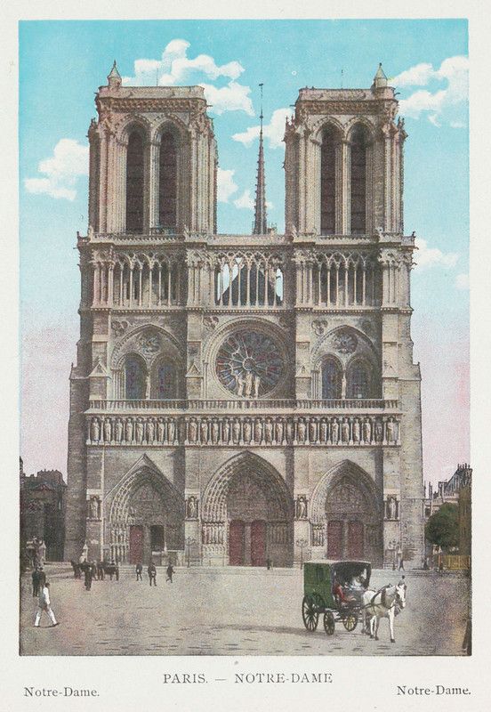 Vintage postcard of Notre-Dame Cathedral in Paris.