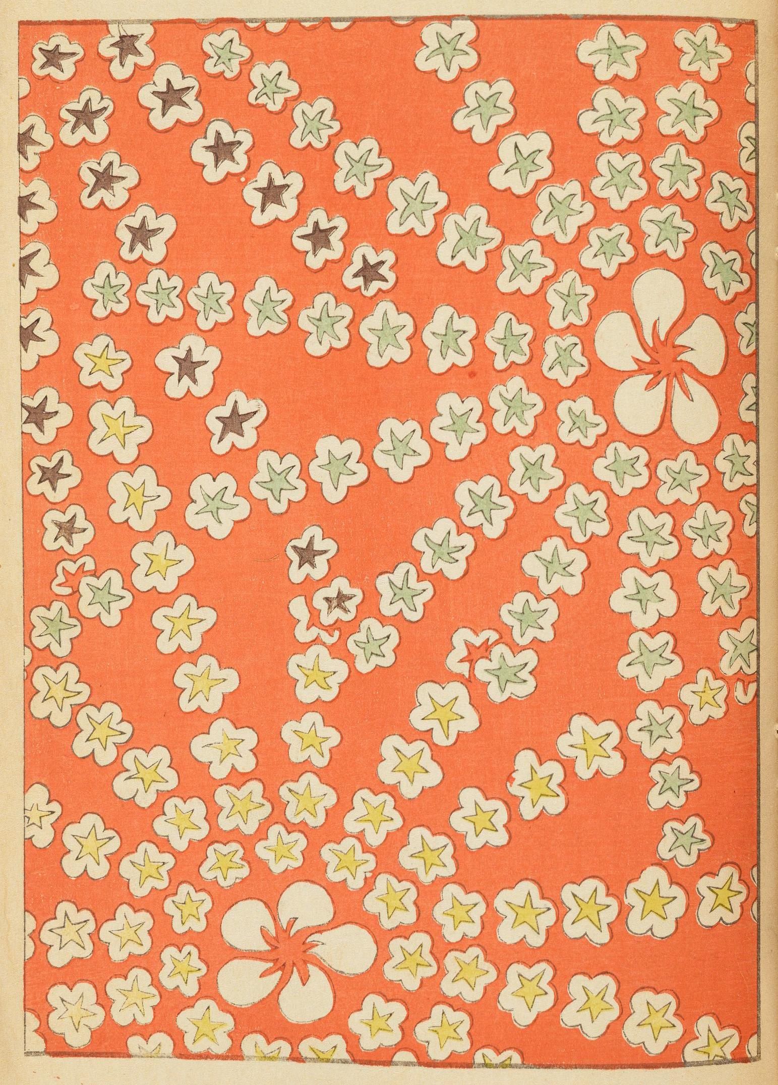 Vintage patterned background with stars and flowers.