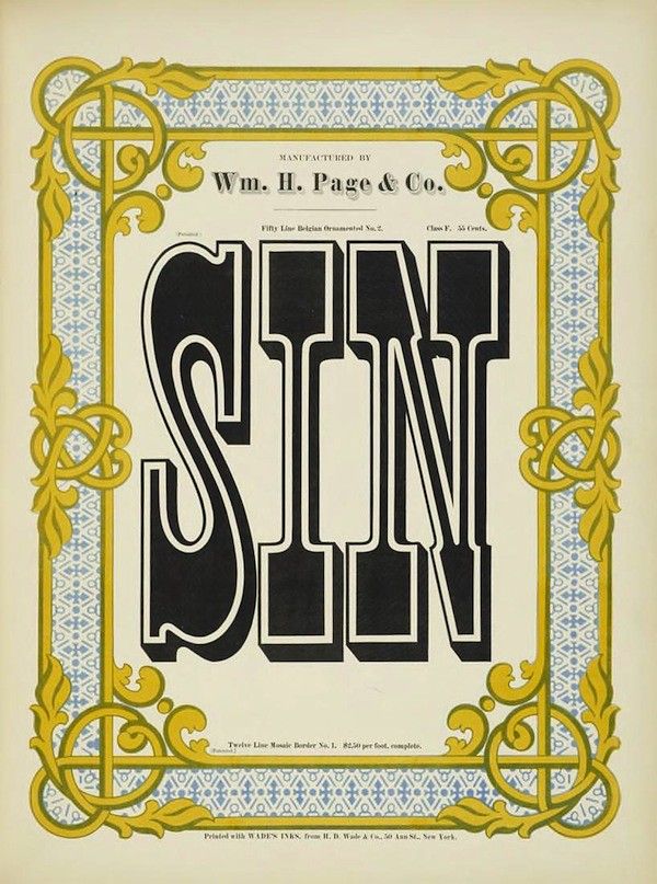 Vintage sheet music cover with the word "SIN" in large, bold letters, framed by an ornate border and patterned areas.