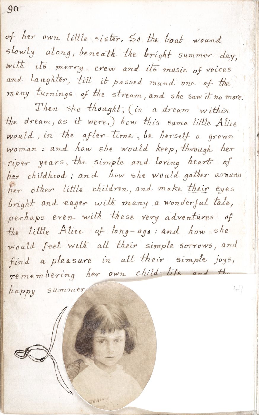 A page from a book with handwritten text and a sepia-toned portrait of a woman.