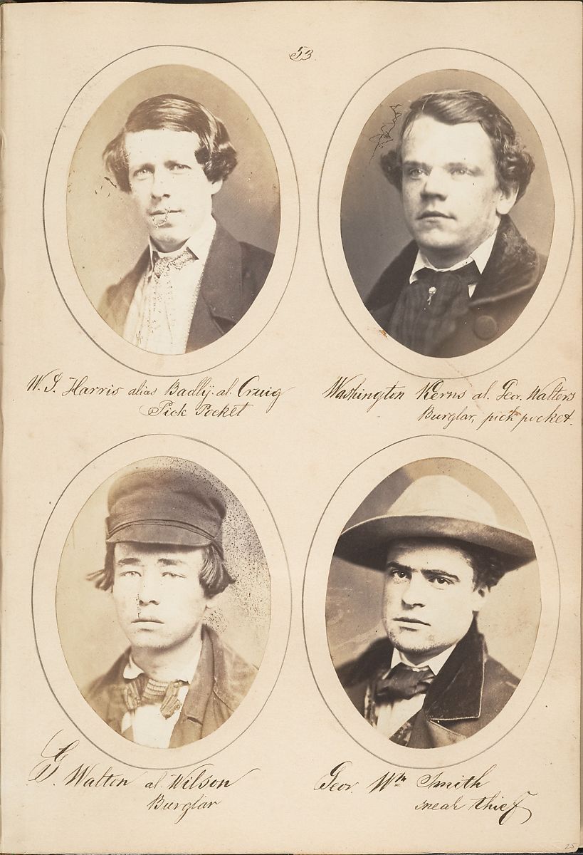 Four oval portraits of people from the mid-19th century, arranged in a grid on a pale yellow background. Each portrait is identified by handwritten script below it.